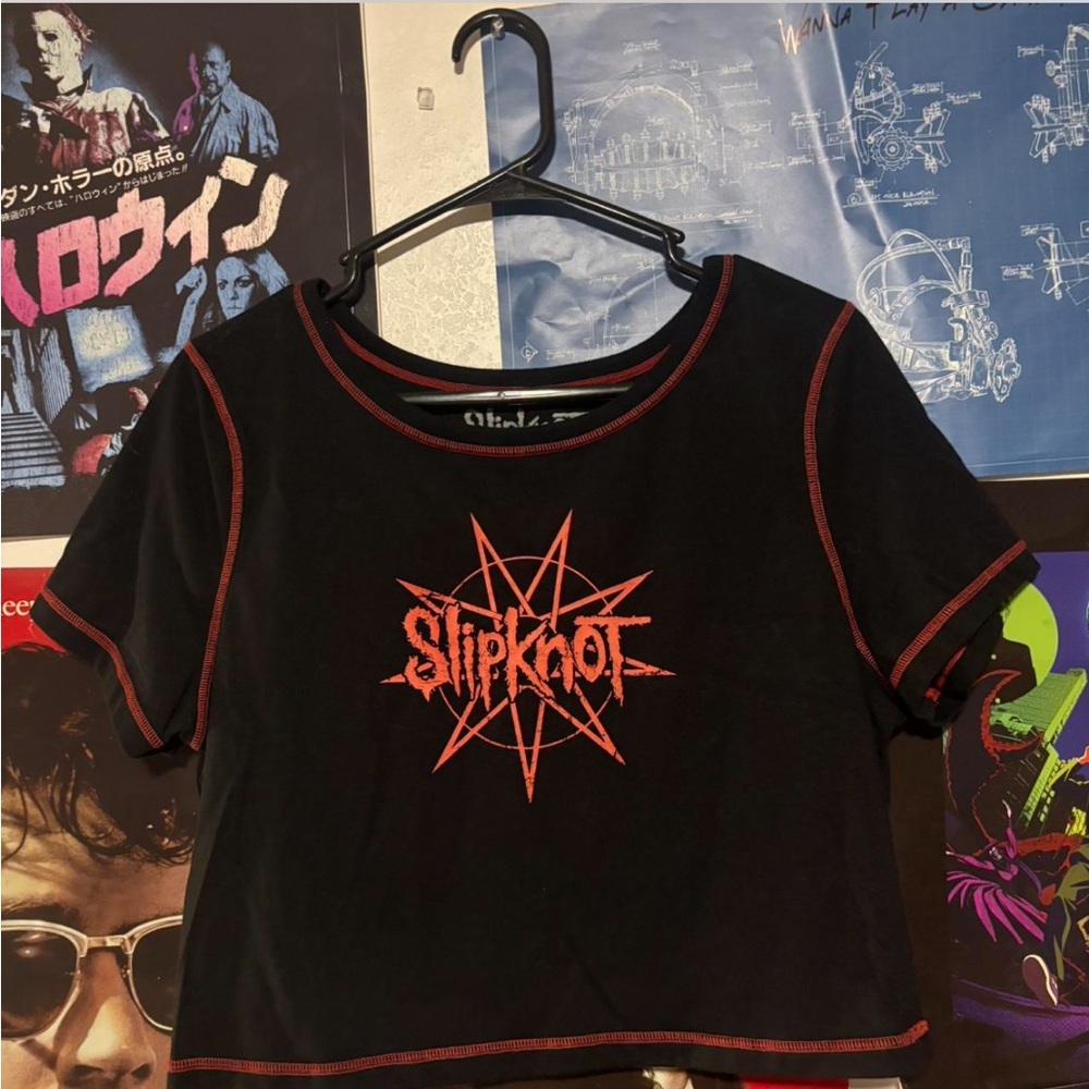 Slipknot Black Crop Top with Red Trim - Picture 3 of 4